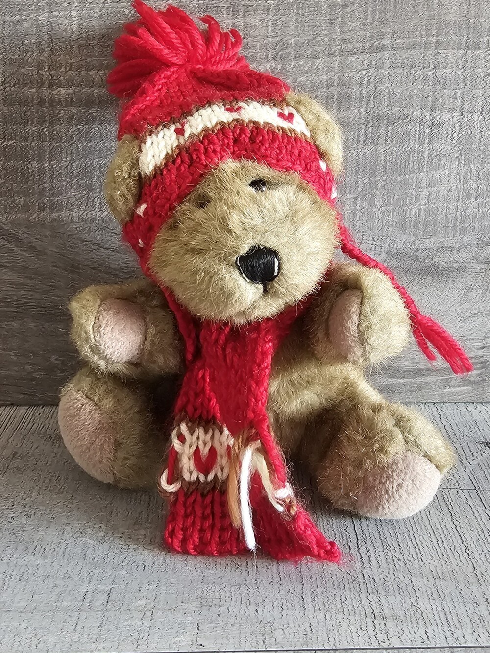 HugFun International Plush Brown Bear Stuffed Animal Burgundy Hat and Scarf